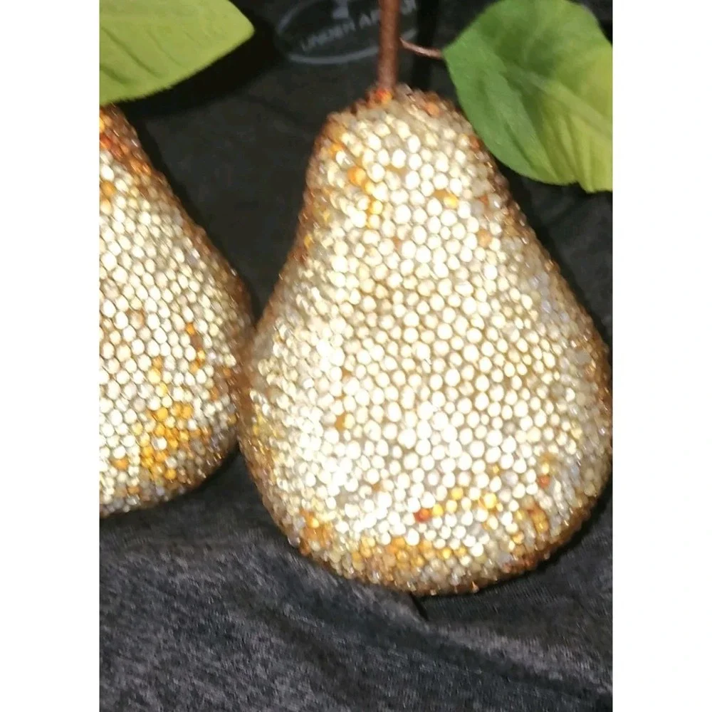 2 VTG PIER 1 Beaded Jeweled Pears Sugared Faux Fruit 5